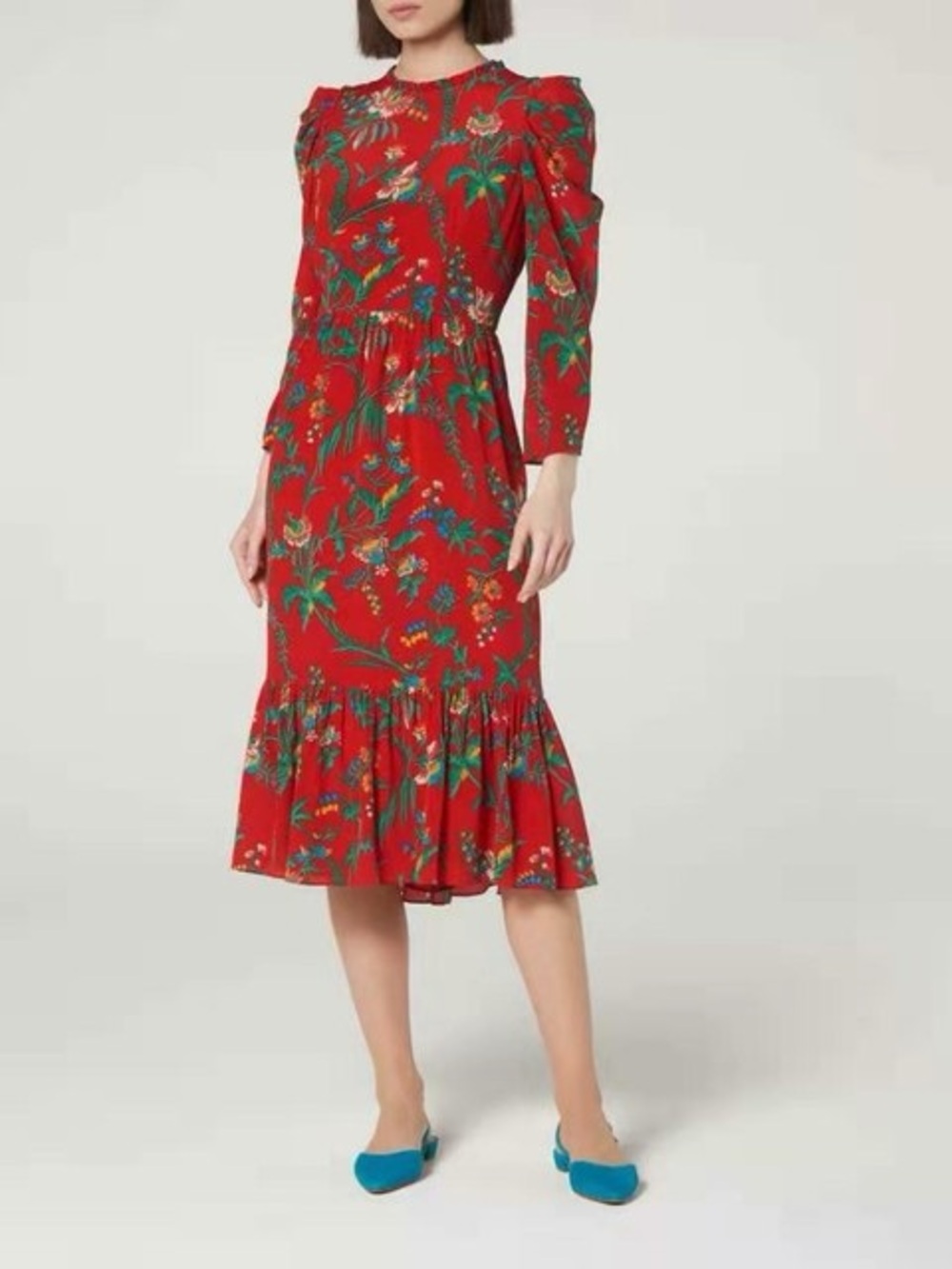 L.K.Bennett Alissa Red Wildflower Print Silk Midi Dress